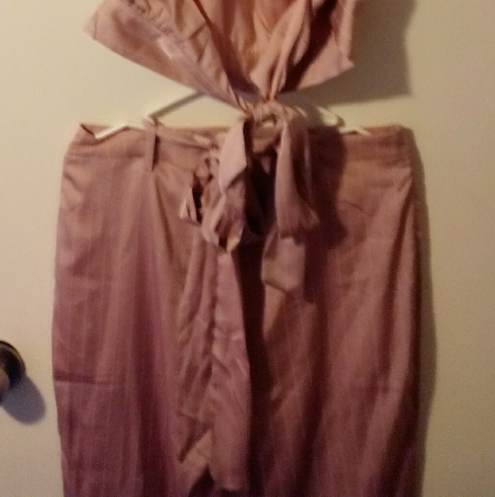Pin stripe pink and white halter &capris two piece